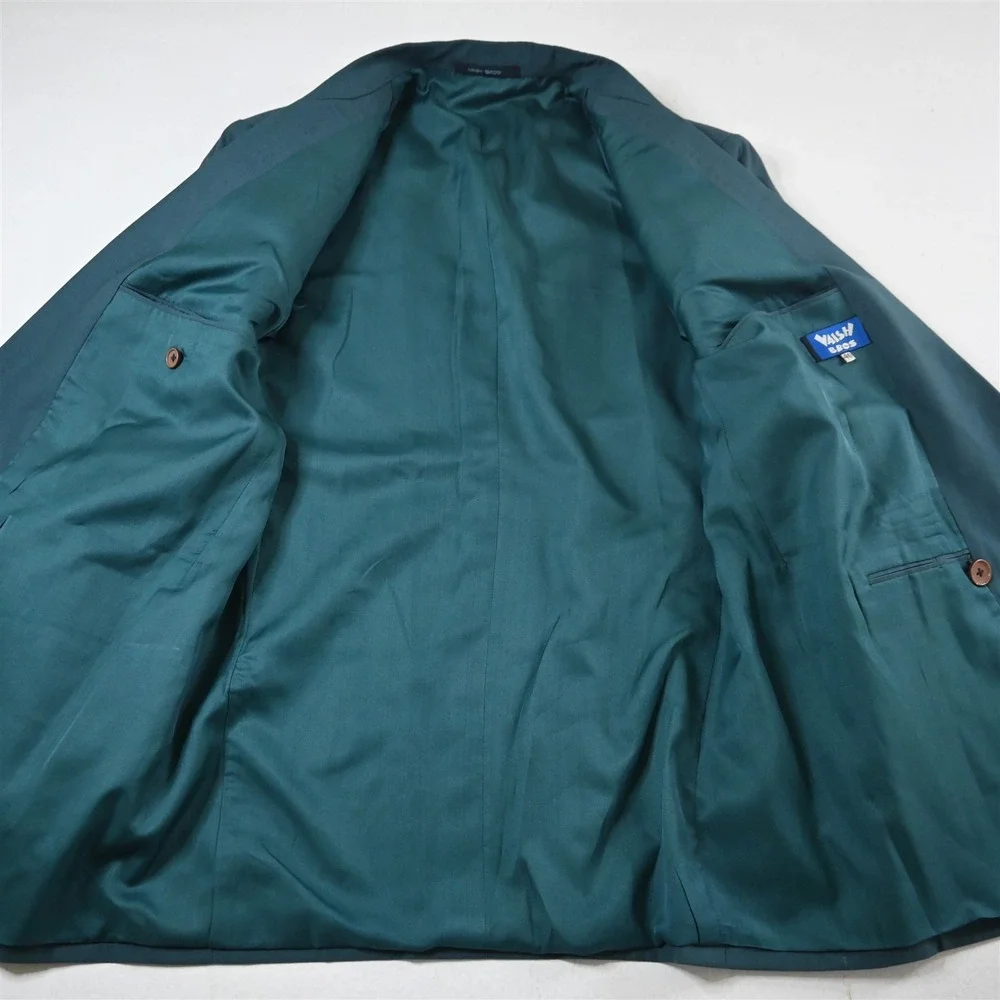 Vtg 90s Vaish Bros 40R Teal Green Double Breasted‎ Blazer Suit Jacket Sport Coat